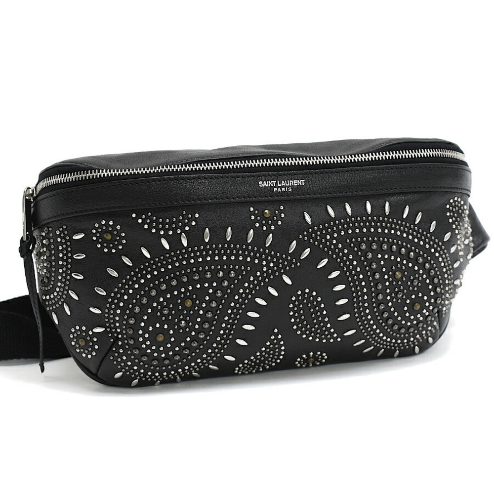 Saint Laurent Paris Belt Bag Body Belt Crossbody Paisley Studded Leather Black